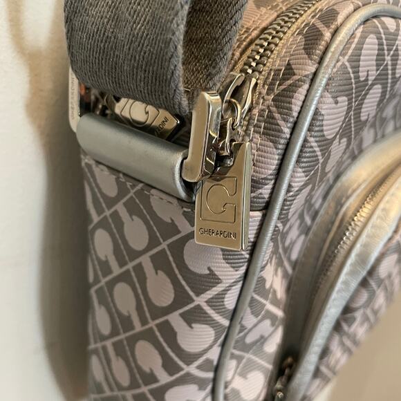 Gherardini Monogram Crossbody Bag | Gray, Tan, Beige Softy Organizer Purse Tote - Picture 4 of 11